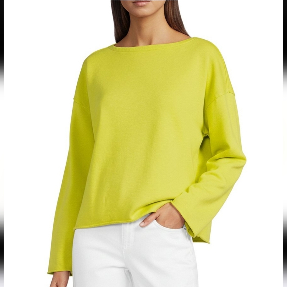Eileen Fisher Lime Green Boxy Long-Sleeve Sweater